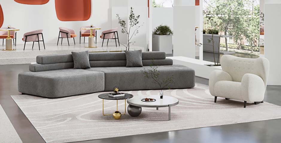 Gray Fabric Low-Profile L-Shaped Left Chaise Modular Sectional Sofa