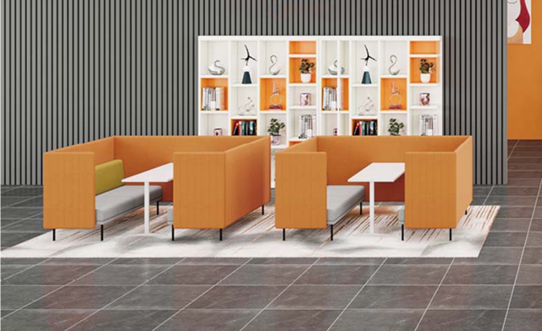 2-Person Semi-Enclosed Office Collaboration Booth Seating Set with Integrated Side Tables