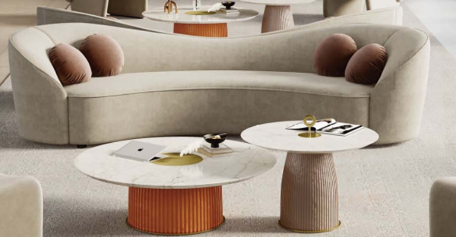 2-Piece Oval Nesting Coffee Table Set with Fluted Pedestal Bases
