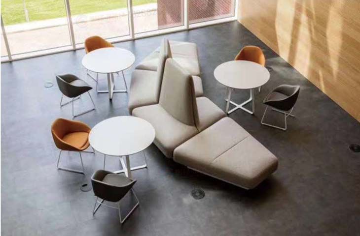 Modular Office Breakout Lounge Seating Set with Round Bistro Tables