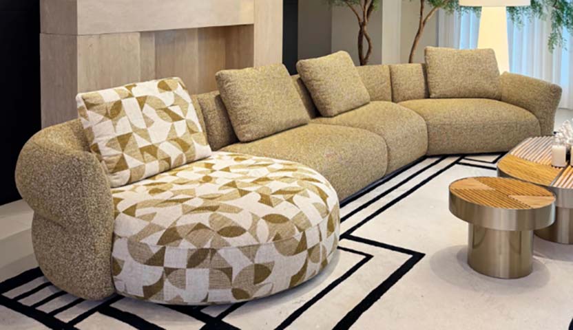 Left Chaise Curved Modular Boucle Sectional Sofa