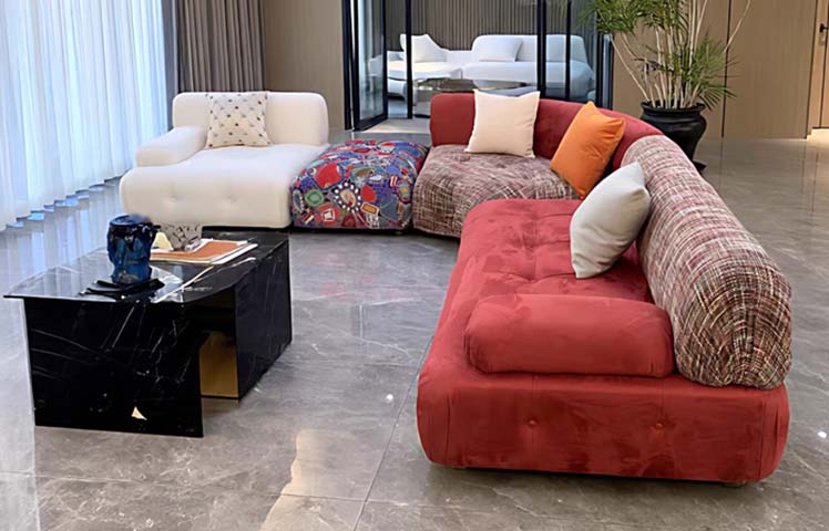 4-Piece Mixed Upholstery Modular Sectional Sofa with Ottoman