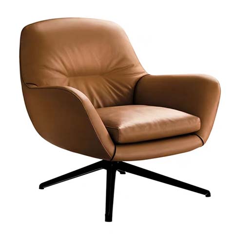 Tan Leather 4-Star Base Swivel Lounge Armchair