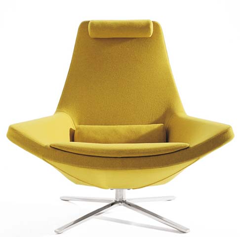 Mustard Yellow Upholstered High-Back 360&deg; Swivel Lounge Chair with 4-Star Polished Chrome Base
