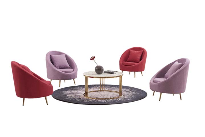 Round White Marble-Look Top Coffee Table with Gold Slatted Metal Base