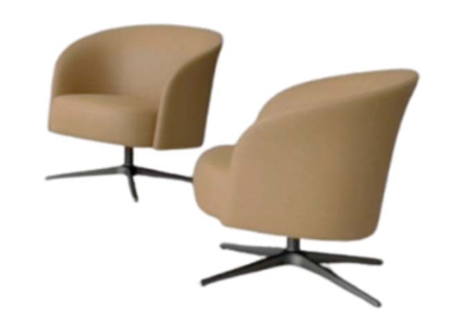 Camel Beige Upholstered 4-Star Swivel Barrel Lounge Armchair