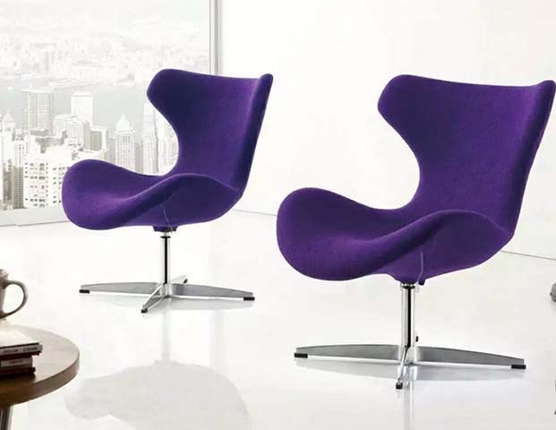 Armless Contoured Purple Fabric Swivel Lounge Chair with Polished Chrome 4-Prong Base