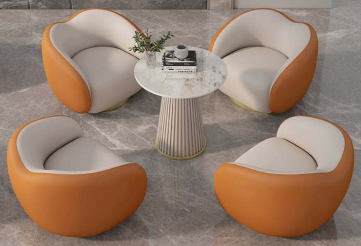 4-Seat Two-Tone Pebble Swivel Lounge Reception Set with Round Fluted Pedestal Coffee Table