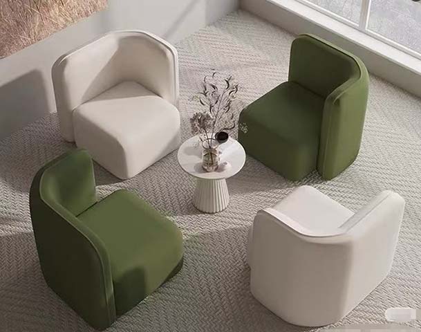 4-Piece Armless Blocky Upholstered Lounge Chair Set with Fluted Pedestal Round Side Table