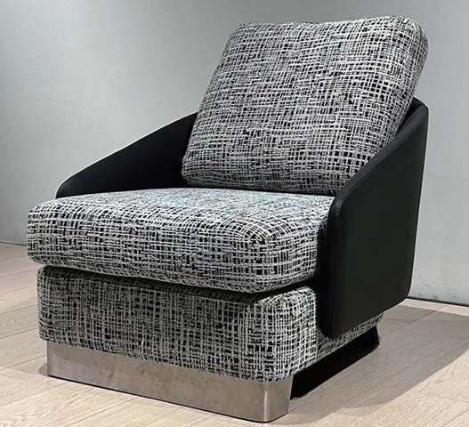 Mixed Upholstery Swivel Lounge Armchair with Brushed Metal Plinth Base