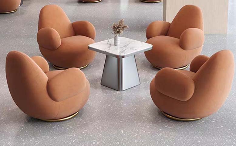 4-Piece Terracotta Velvet Swivel Lounge Set with Square Marble Pedestal Side Table