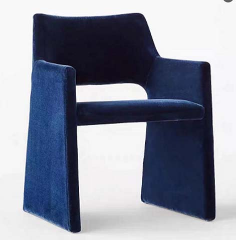 Monolithic Dark Blue Upholstered Dining Armchair