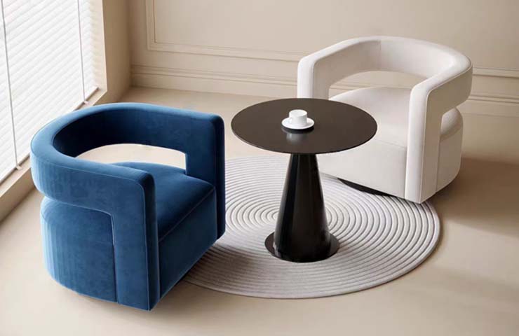 Upholstered Swivel Lounge Chair with Round Pedestal Side Table Set