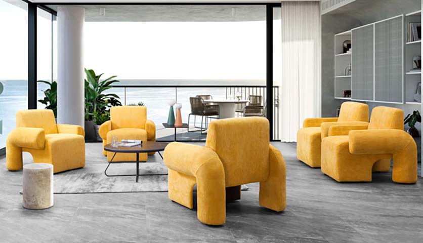 Upholstered Sculptural Curved Yellow Lounge Armchair