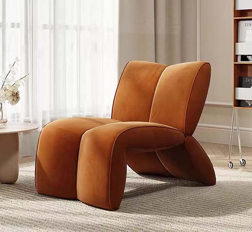 Caramel Velvet Armless Organic Sculptural Accent Lounge Chair