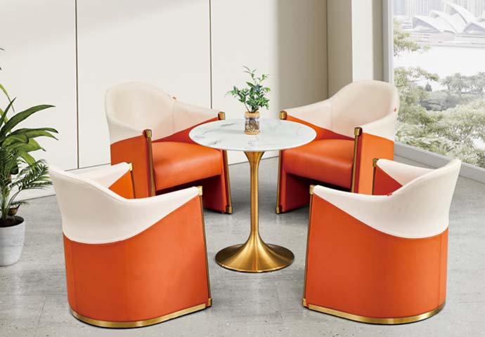 5-Piece Round Bistro Conversation Set with Two-Tone Barrel Accent Chairs