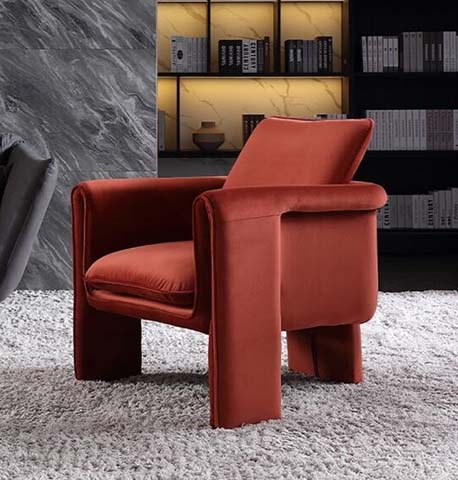 Terracotta Upholstered Block Arm Lounge Chair with Integrated Legs