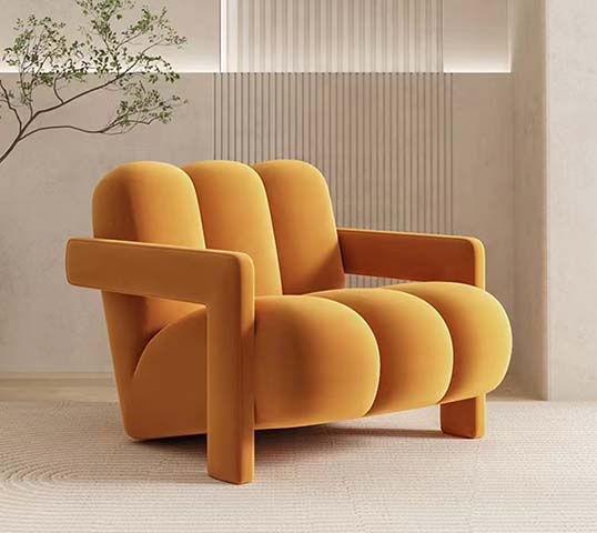 Mustard Yellow Velvet Channel-Tufted Block Arm Lounge Accent Chair