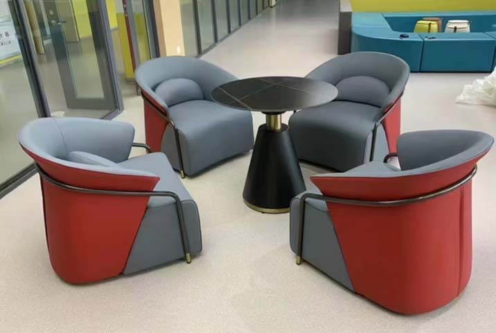 4-Seat Commercial Reception Lounge Set with Round Pedestal Coffee Table
