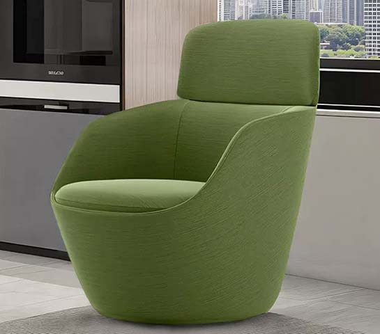 Olive Green Woven Fabric Upholstered 360&deg; Swivel Barrel Lounge Armchair with Integrated Headrest