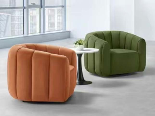Vertical Channel-Tufted Velvet Swivel Barrel Armchair