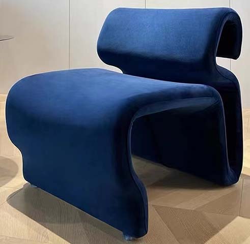 Navy Blue Velvet Sculptural Curved Armless Lounge Chair