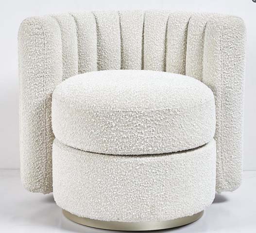 Cream Boucle Vertical Channel Tufted Swivel Barrel Accent Chair