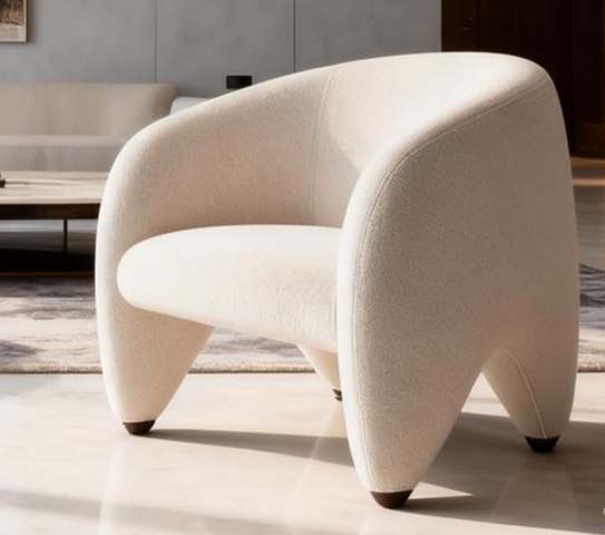 Off-White Boucle Organic Curved Upholstered Lounge Armchair