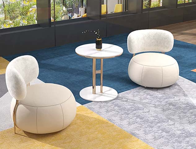 Cream Upholstered Armless Lounge Accent Chair with Gold Sled Frame