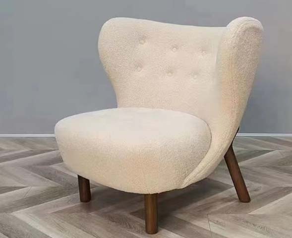 Cream Boucl&eacute; Button-Tufted Curved Accent Lounge Chair with Dark Walnut Legs