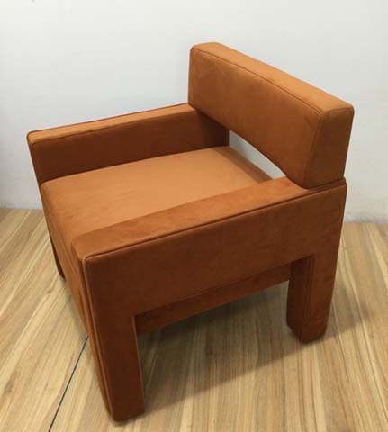 Cognac Vegan Suede Geometric Block Upholstered Lounge Armchair