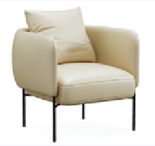Cream Upholstered Barrel Accent Armchair with Black Metal Legs