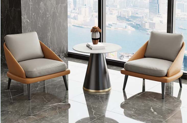 Modern 3-Piece Lounge Set: Two Two-Tone Accent Armchairs and Round Conical Pedestal Side Table