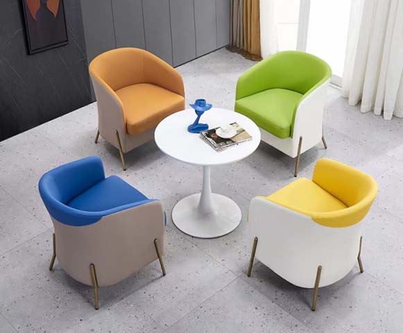 5-Piece Modern Lounge Conversation Set with 4 Upholstered Tub Accent Chairs and Round White Pedestal Side Table