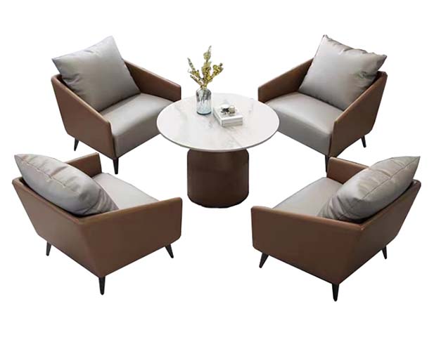 5-Piece Modern Reception Lounge Set (4 Upholstered Armchairs + Round Pedestal Coffee Table)