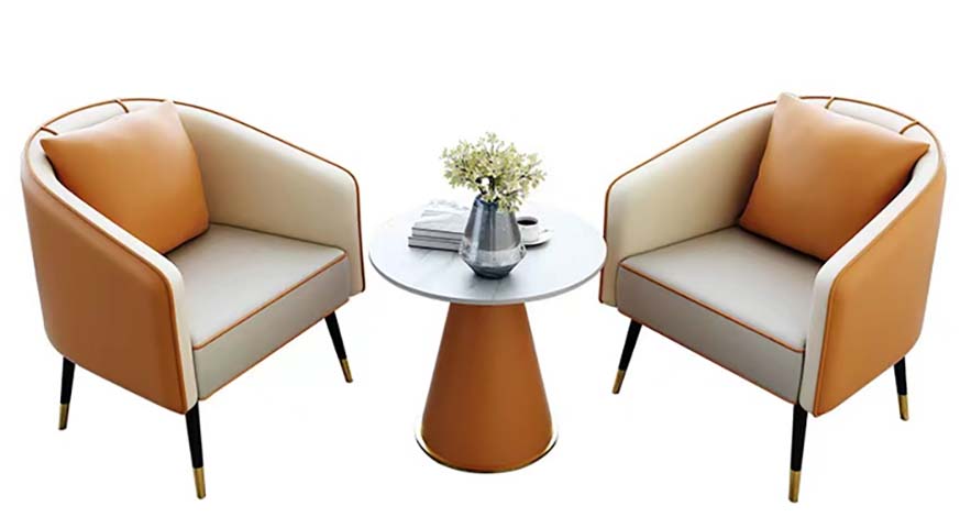Two-Tone Upholstered Lounge Armchair and Round Side Table Set