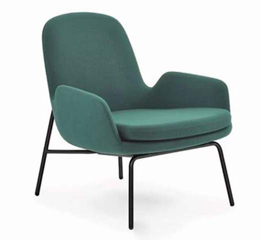 Curved Wrap-Around Upholstered Lounge Armchair with Black Metal Legs