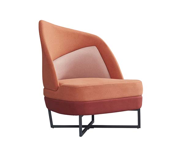 Three-Tone Asymmetric Wraparound Upholstered Lounge Armchair with Black Metal Sled Base