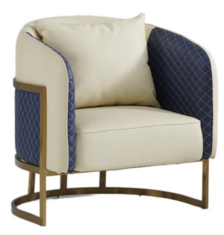 Two-Tone Diamond Quilted Barrel Accent Armchair with Brass Sled Base