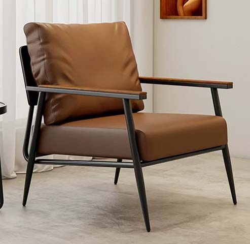 Mid-Century Industrial Brown Upholstered Lounge Armchair with Metal Frame
