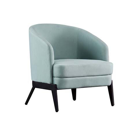 Light Teal Velvet Upholstered Barrel Accent Armchair with Dark Splayed Wood Legs