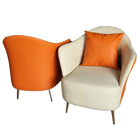 Two-Tone Orange and Cream Petal-Curve Accent Lounge Armchair with Gold Metal Legs