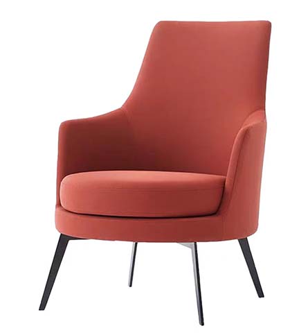 High-Back Wraparound Velvet Lounge Armchair with Splayed Black Metal Legs