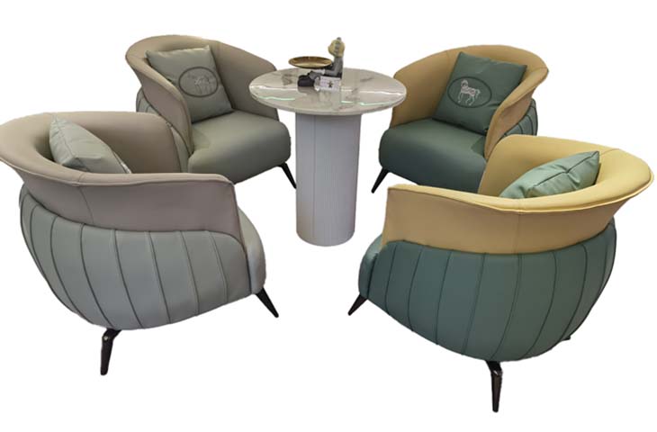 Modern Two-Tone 5-Piece Reception Lounge Set with Round Pedestal Table and 4 Tub Armchairs