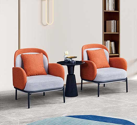 Two-Tone Fabric Accent Lounge Chair Set with Fluted Pedestal Side Table