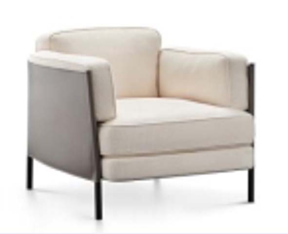 Cream Curved Barrel Upholstered Accent Armchair with Black Metal Legs