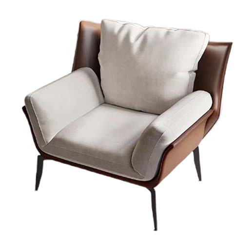 Two-Tone Sculpted Shell Fabric Upholstered Lounge Armchair with Black Metal Legs