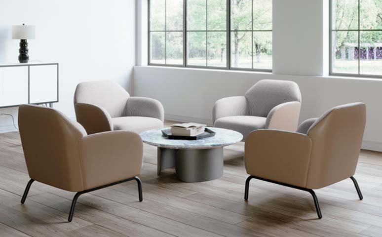 Round Marble-Pattern Top Sculptural Metal Base Lounge Coffee Table