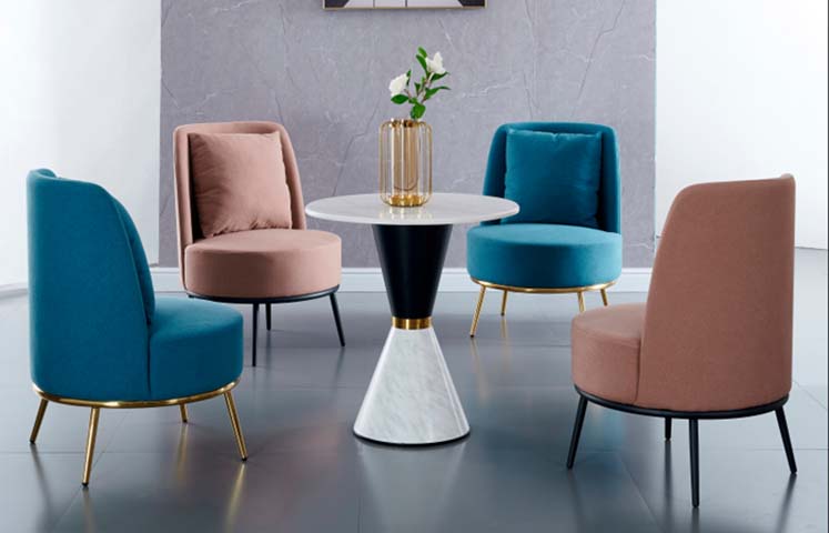 4-Seat Upholstered Lounge Chair Set with Round Coffee Table, Reception Seating Collection