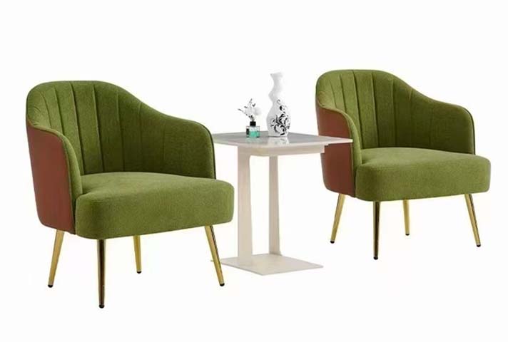Two-Tone Channel-Tufted Accent Armchair Set with Dual-Pedestal Square Side Table